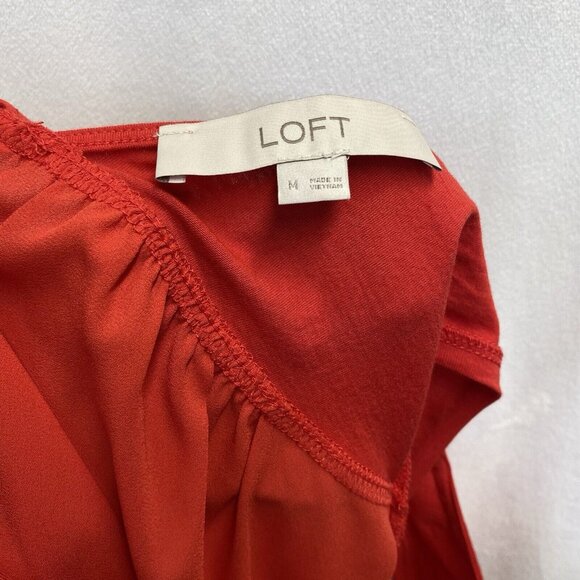 LOFT Sleeveless Round Neck Tank Top Women Medium Red Semi-Sheer Keyhole Back - Picture 6 of 11